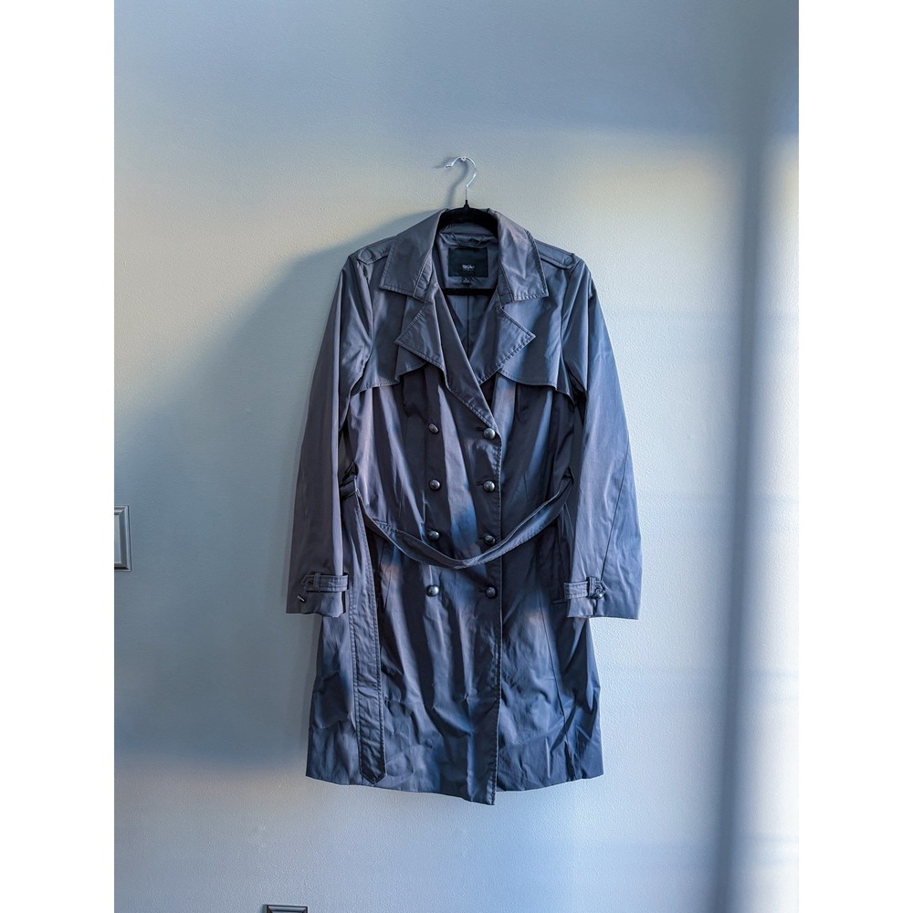 Mossimo Women's Gray Trench Coat Size Large‎ Double Breasted Belted Lightweight